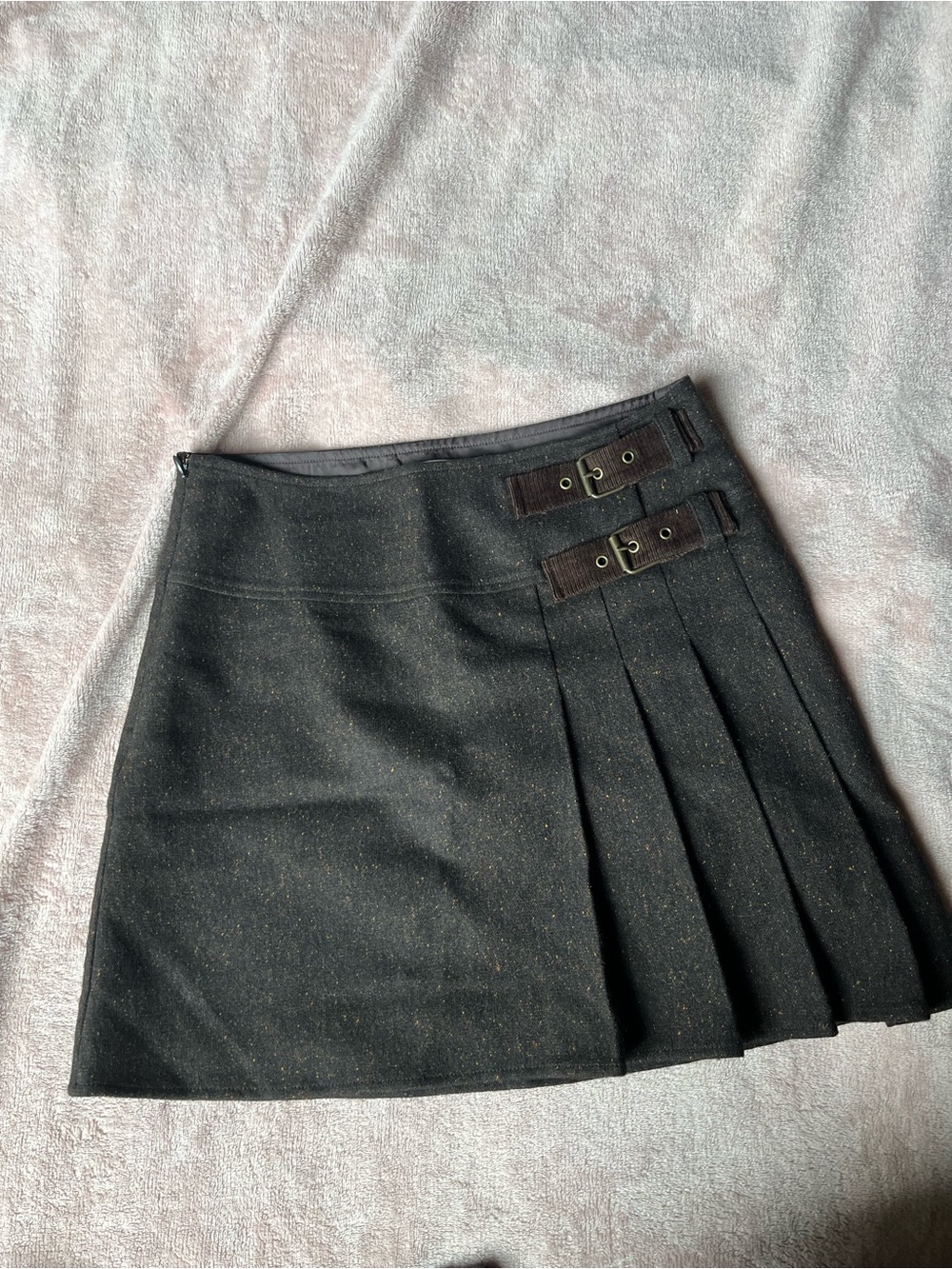 Rouje Wool Blend Pleated Mini Skirt with Buckle Straps